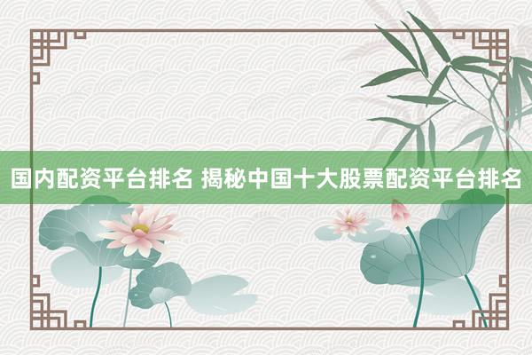 国内配资平台排名 揭秘中国十大股票配资平台排名