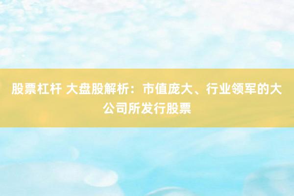 股票杠杆 大盘股解析：市值庞大、行业领军的大公司所发行股票