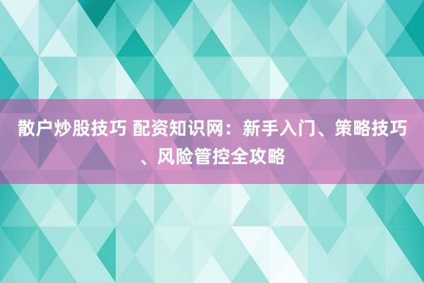 散户炒股技巧 配资知识网：新手入门、策略技巧、风险管控全攻略