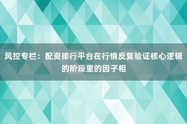 风控专栏：配资排行平台在行情反复验证核心逻辑的阶段里的因子相