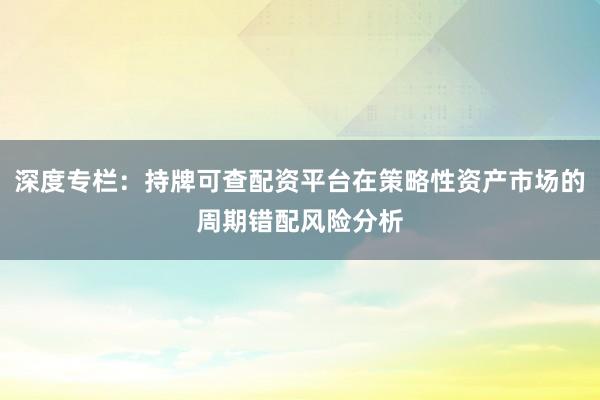 深度专栏：持牌可查配资平台在策略性资产市场的周期错配风险分析