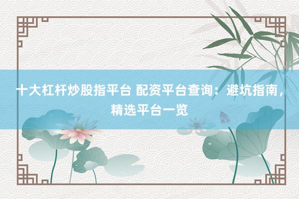 十大杠杆炒股指平台 配资平台查询：避坑指南，精选平台一览