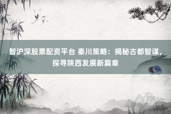 智沪深股票配资平台 秦川策略:揭秘古都智谋,探寻陕西发展新篇章