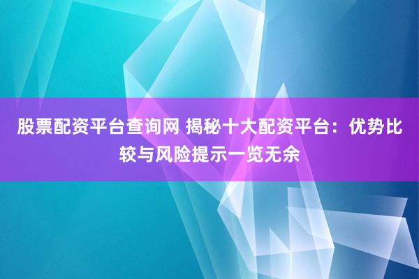 股票配资平台查询网 揭秘十大配资平台：优势比较与风险提示一览无余